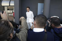 British singer Mika poses for photographers as he arrives to attend Valentino women's Spring-Summer 2021 fashion show , in Milan, Italy, Sunday, Sept. 27, 2020. (AP Photo/Luca Bruno).