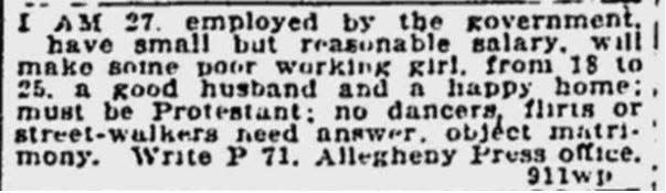 The Pittsburgh Press, 1921 (no dancers or flirts need answer)
