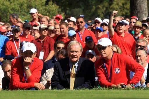 Jack Nicklaus (C) at the 39th Ryder Cup at Medinah Country Club in September. "Jack Nicklaus won 18 Majors and I now have my name on two, so targeting the Majors will still be my main focus next season," Rory McIlroy said