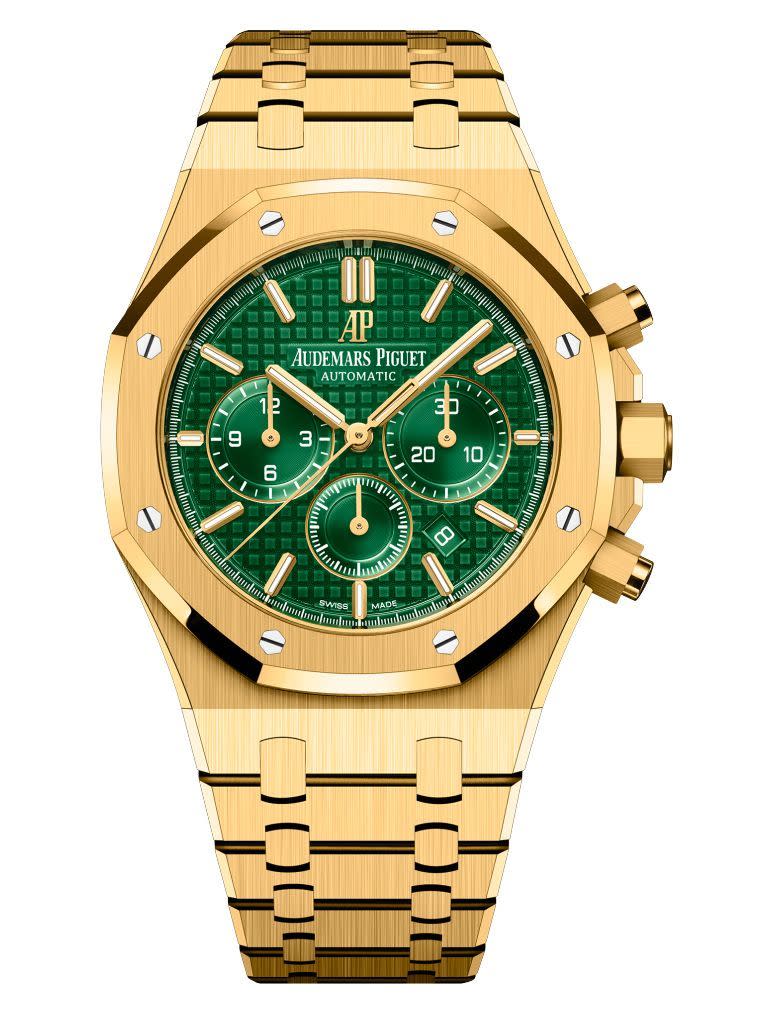 <p><strong>Audemars Piguet</strong></p><p>audemarspiguet.com</p><p><a href="https://www.audemarspiguet.com/com/en/watch-collection/royal-oak/26331BA.OO.1220BA.02.html" rel="nofollow noopener" target="_blank" data-ylk="slk:Shop Now;elm:context_link;itc:0;sec:content-canvas" class="link ">Shop Now</a></p><p>The green and gold combination has proven to be very popular this year. Avoid bumping into someone wearing the same thing with Audemars Piguet's limited edition Royal Oak—only 125 are available. </p>