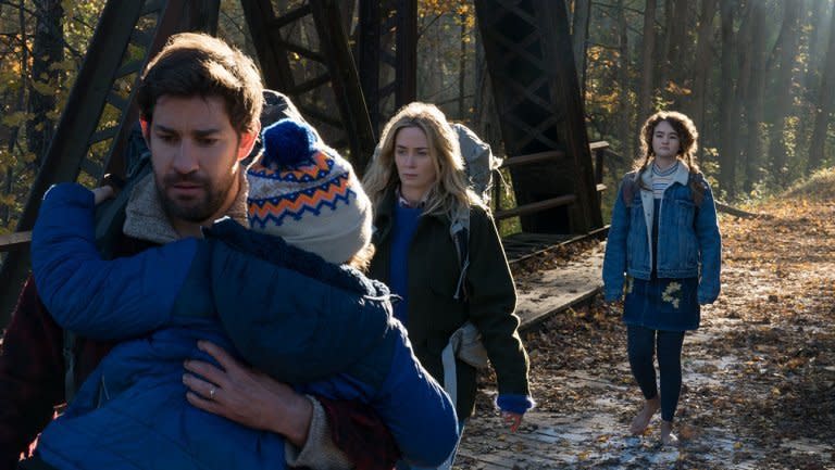 Krasinski and Blunt in &ldquo;A Quiet Place&rdquo; along with Millicent Simmonds and Cade Woodward, who played their children. (Photo: Paramount Pictures)