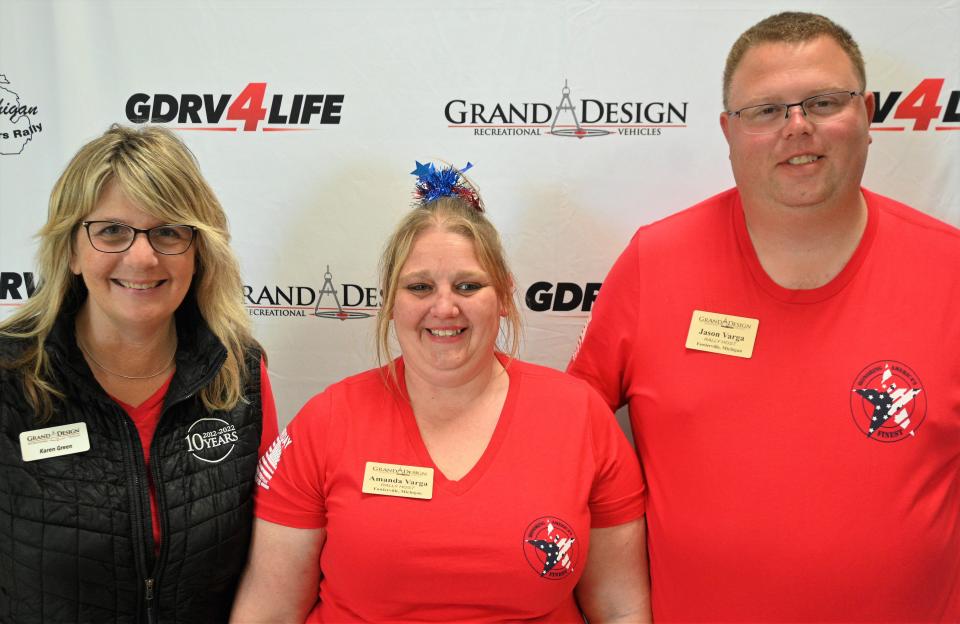 Grand Design rep Karen Green with rally originators Amanda and Jason Varga.