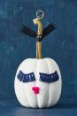 <p>Lush lashes have never been hotter — even our pumpkins are getting in on the fringe benefits! Hot-glue tassels for eyes and pom-poms for a pucker. For the bat, use a sturdy 1-inch ribbon so the wings stand up on their own. </p>