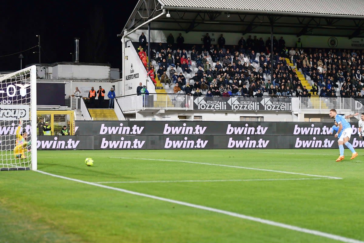 Ciro Immobile finds the bottom corner in Lazio’s 3-0 win at Spezia (Tano Pecoraro/AP) (AP)