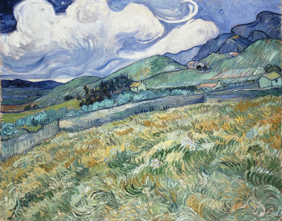 vincent van gogh, montañas, casas