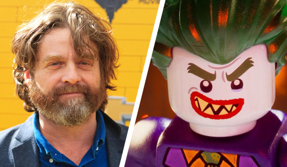 <p>Okay, he’s the most recent version of The Joker… but did you know ‘The Lego Batman Movie’ version of the iconic Batman villain was voiced by Zach Galifianakis? He’s most famous for ‘The Hangover’ trilogy… but he scrubs up pretty well with some white face paint. (Credit: Warner Bros.) </p>