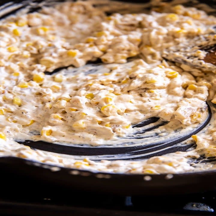 Preparing corn dip in a skillet