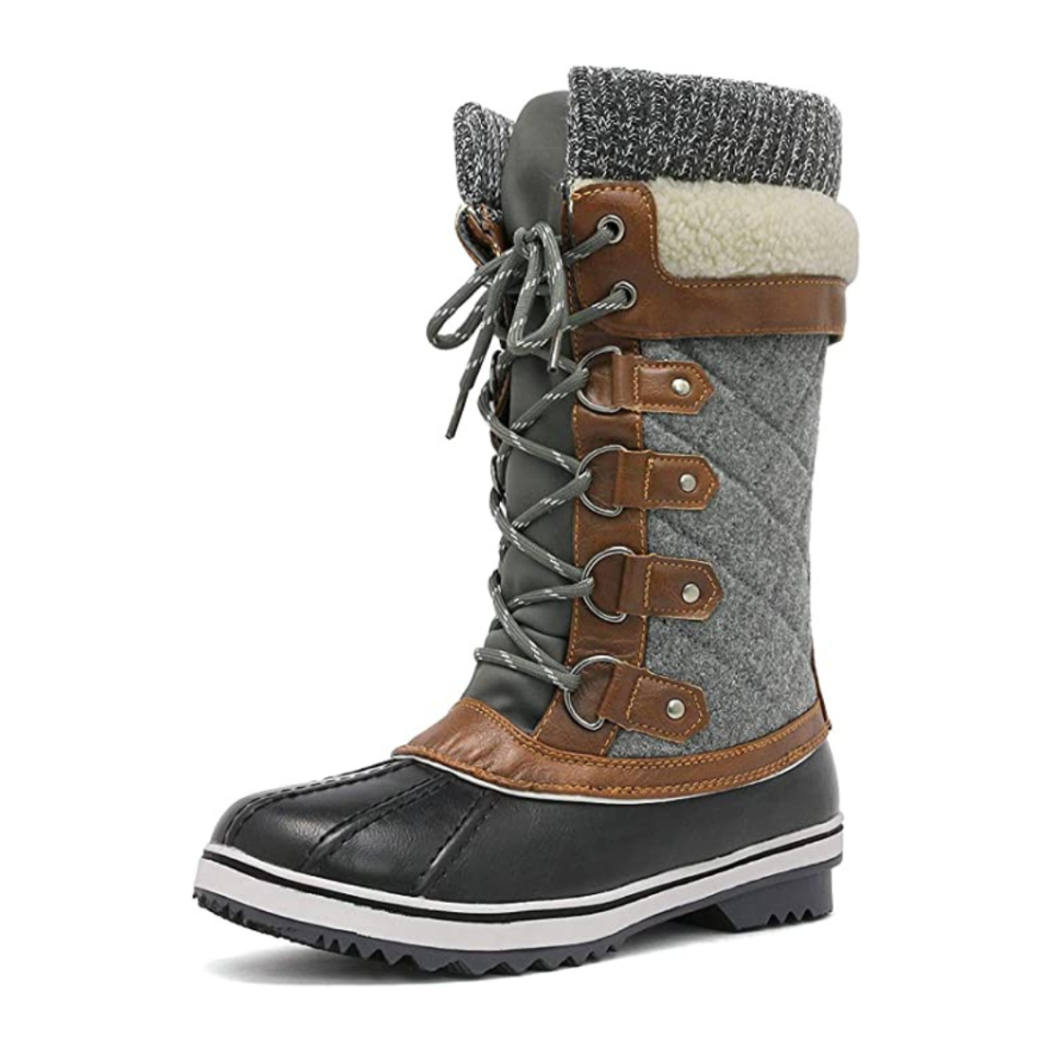 10) Monte Black Grey Mid-Calf Snow Boots