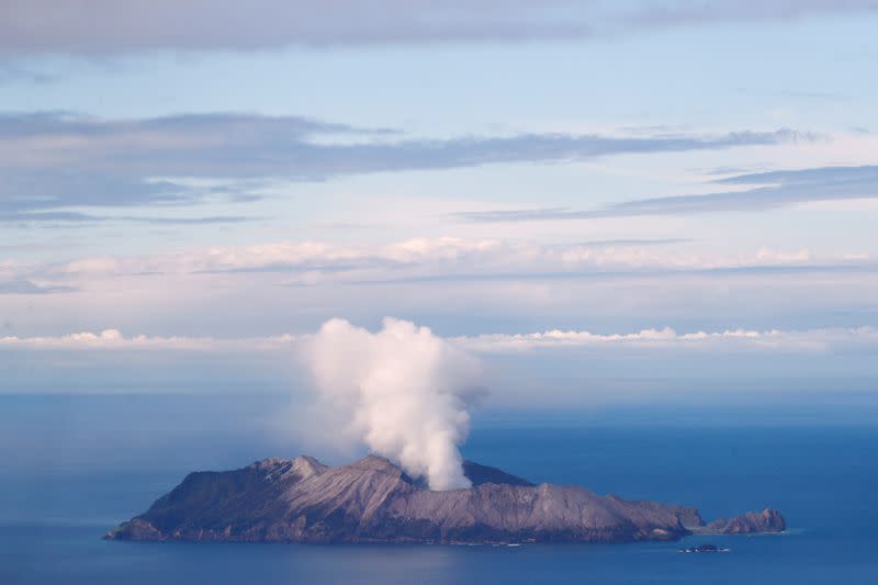 An aerial view of the Whakaari, also known as White Island volcano, in New Zealand