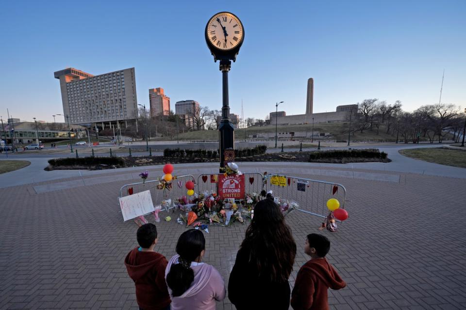A memorial for the victims of the Kansas City Chiefs Super Bowl parade shooting (AP)
