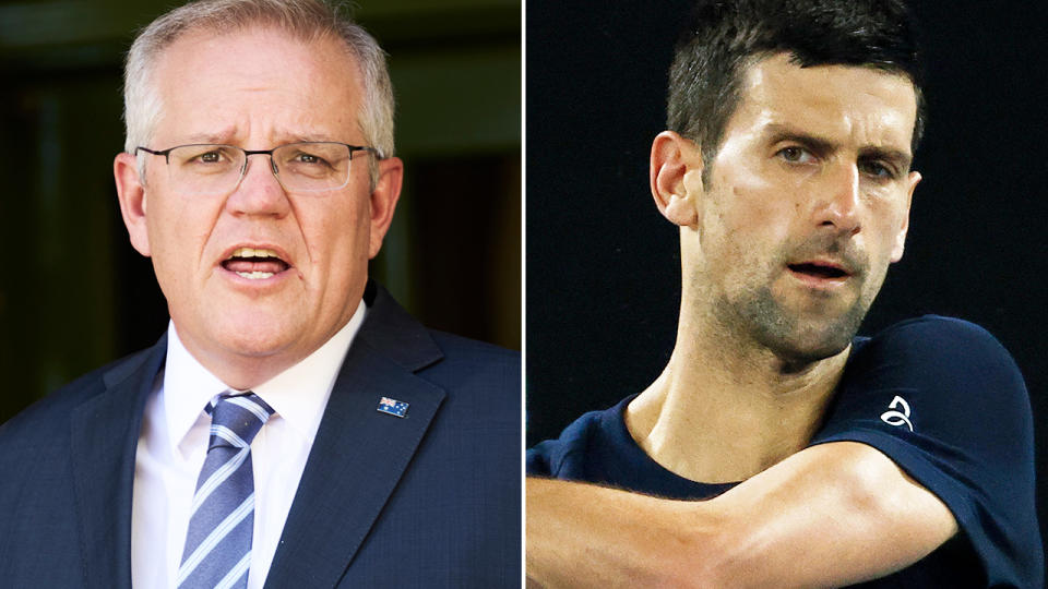 Scott Morrison and Novak Djokovic, pictured here in Australia.