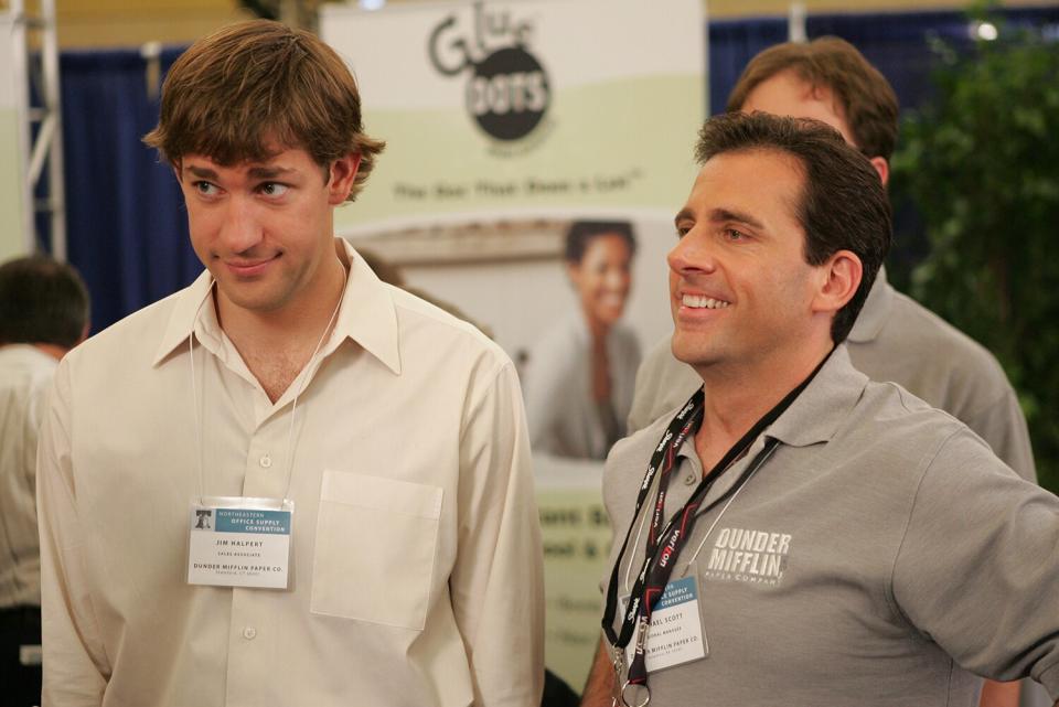 John Krasinski as Jim Halpert, Steve Carell as Michael Scott in The Office