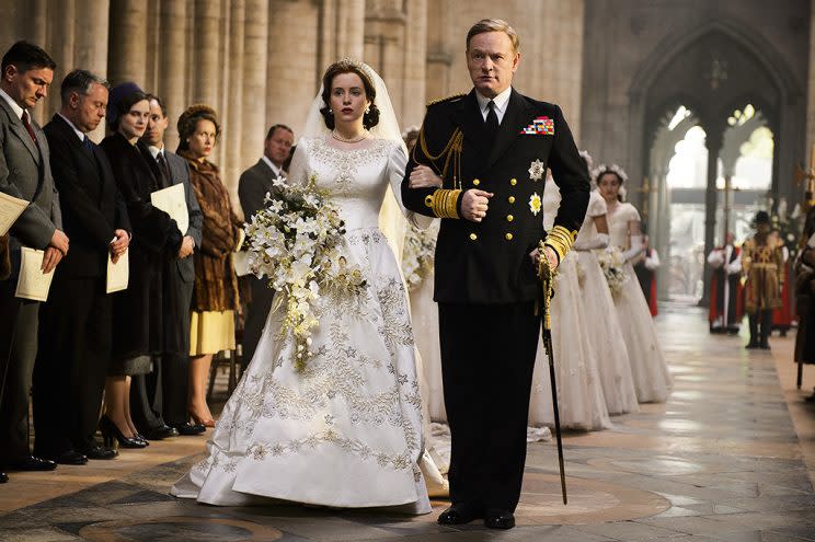 The Crown: Claire Foy as Elizabeth and Jared Harris as George VI.