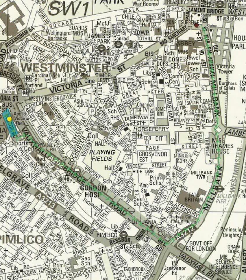 The route of the protest organized by Tommy Robinson.