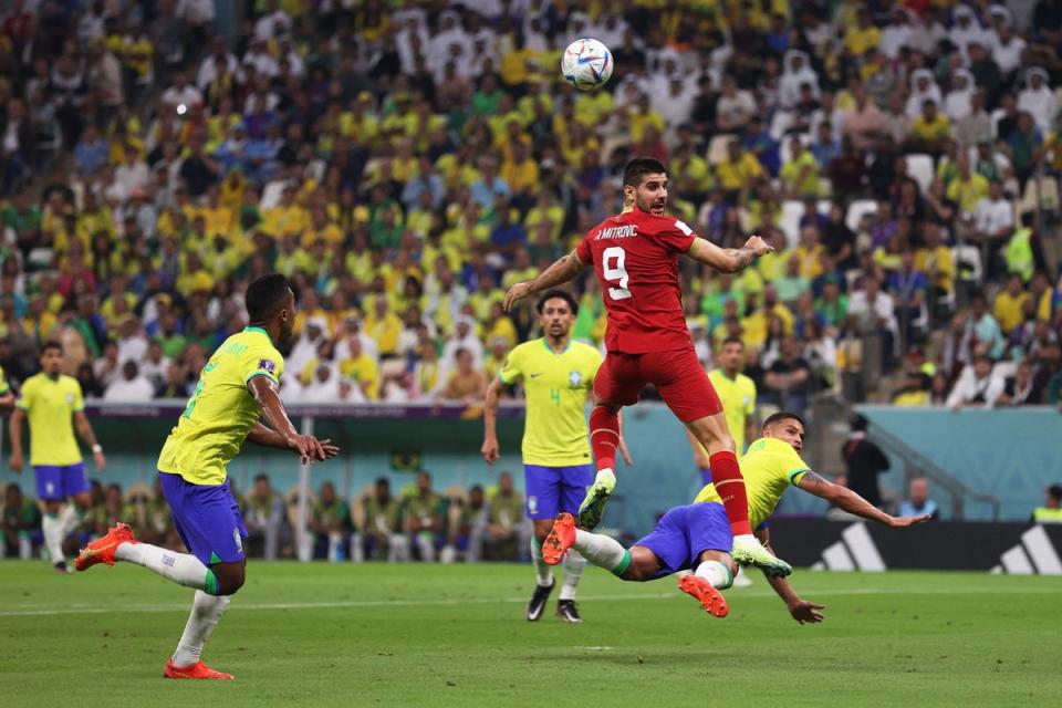 Aleksandar Mitrovic struggled to impact the game up front for Serbia (AFP via Getty Images)