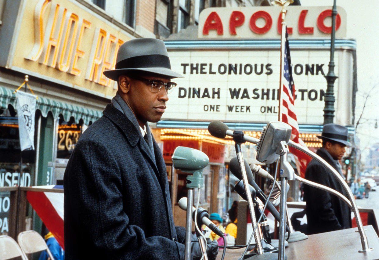 Denzel Washington in a scene from Spike Lee's biopic of the African-American activist, 'Malcolm X', 1992. (Photo by Largo International NV/Getty Images)