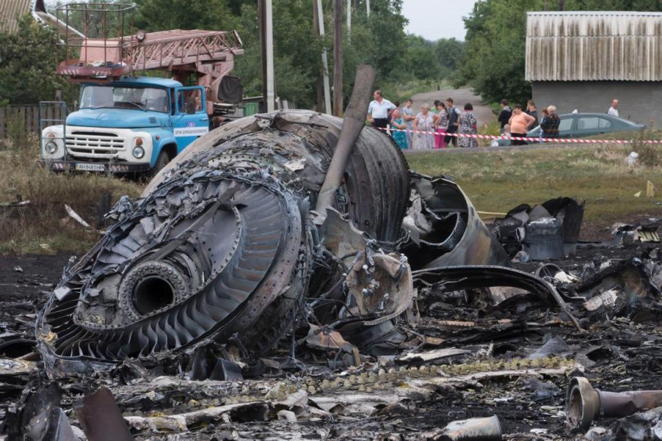The wreckage of the Malaysia Airlines passenger plane (AP)