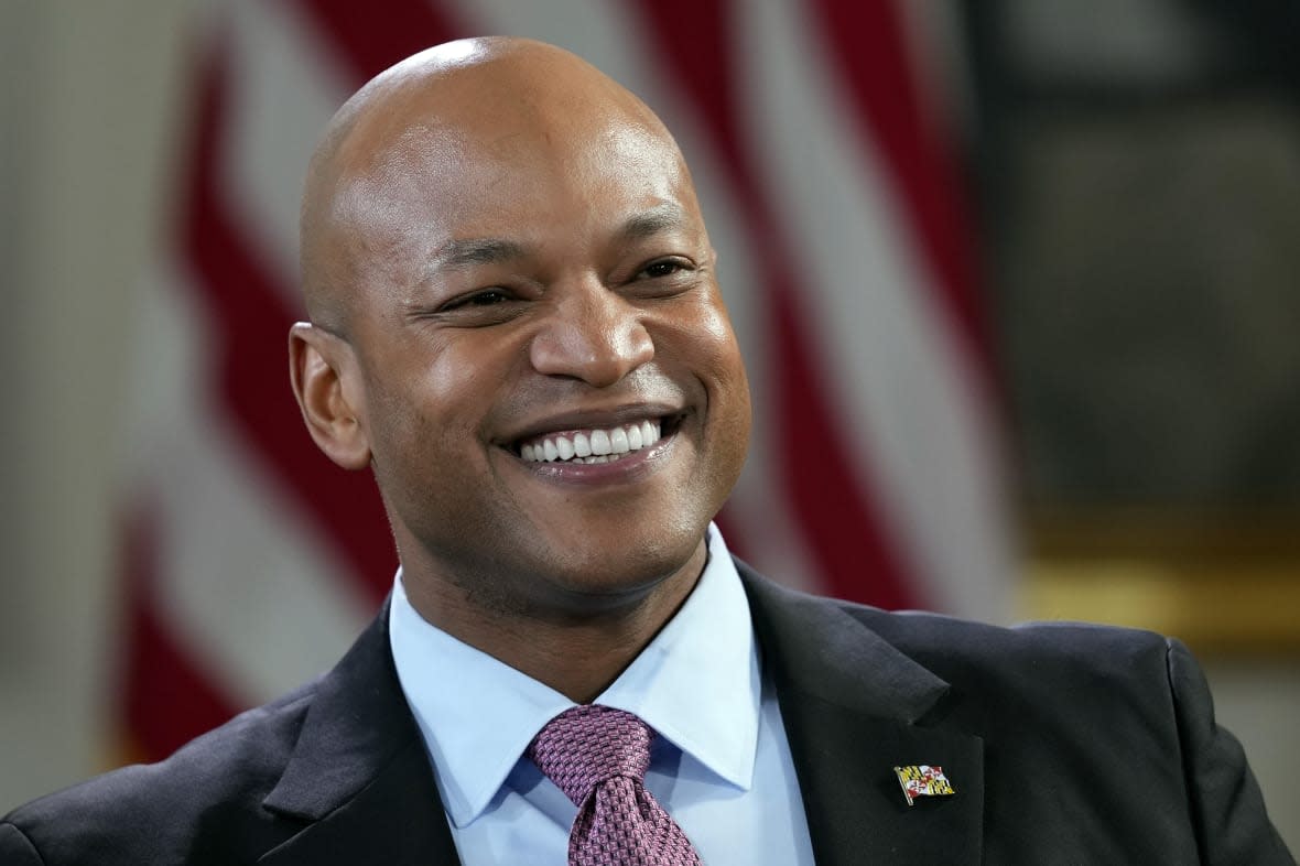 Maryland Gov. Wes Moore speaks during an interview with The Associated Press in Annapolis, Md., Thursday, March 16, 2023. (AP Photo/Susan Walsh)