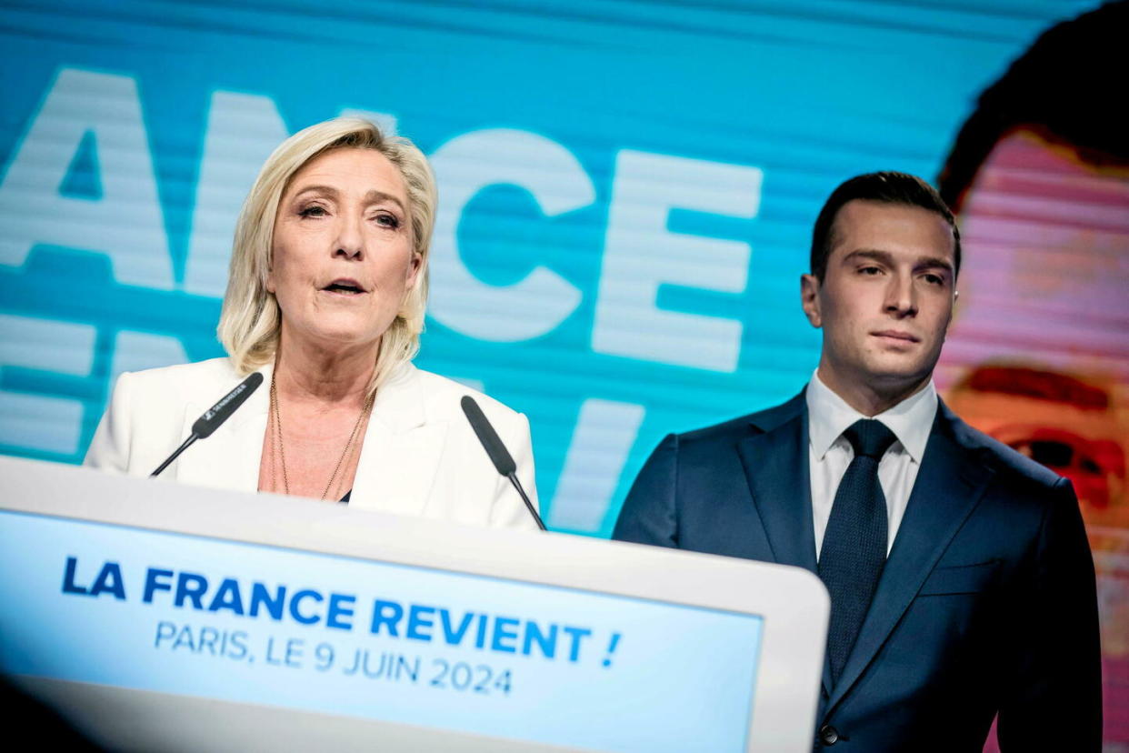 Marine Le Pen et Jordan Bardella, le 9 juin dernier au soir des élections européennes.  - Credit:Chang Martin/Sipa