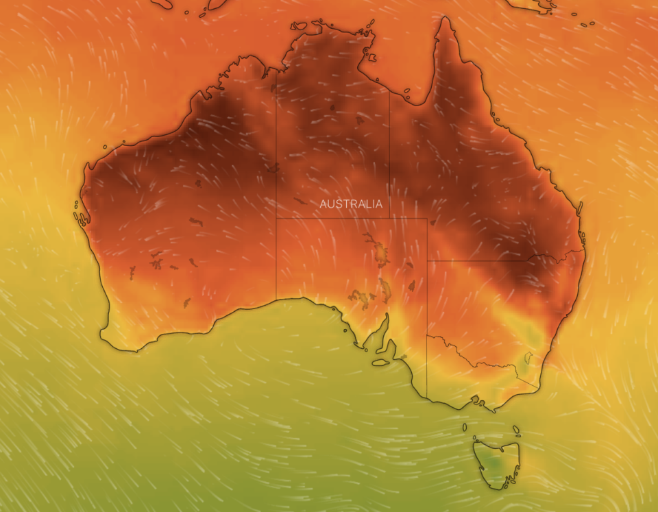 A map of Australia showing temperarture.