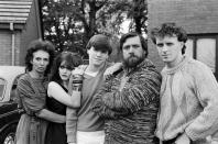 The cast of Brookside. From left to right, Sue Johnston (Sheila Grant) Shelagh O'Hara (Karen Grant), Simon O'Brien (Damon Grant), Ricky Tomlinson (Robert Grant) and Paul Usher (Barry Grant). 6th October 1982. (Photo by Staff/Mirrorpix/Getty Images)