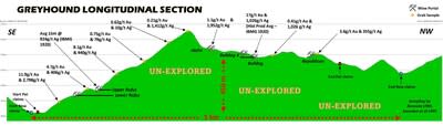 A long section along the shear zone demonstrating the consistent surface mineralization (CNW Group/Metallis Resources Inc.)