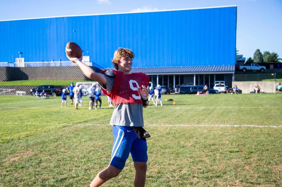 Lexington Christian sophomore quarterback Cutter Boley threw passes in practice on Tuesday as he prepared for his Eagles debut against Madison Central this week.