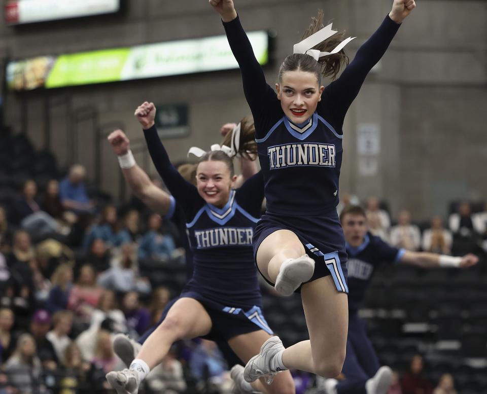 Westlake High School competes in the 6A Competitive Cheer Tournament at the UCCU Center at Utah Valley University in Orem on Thursday, Jan. 25, 2023. | Laura Seitz, Deseret News