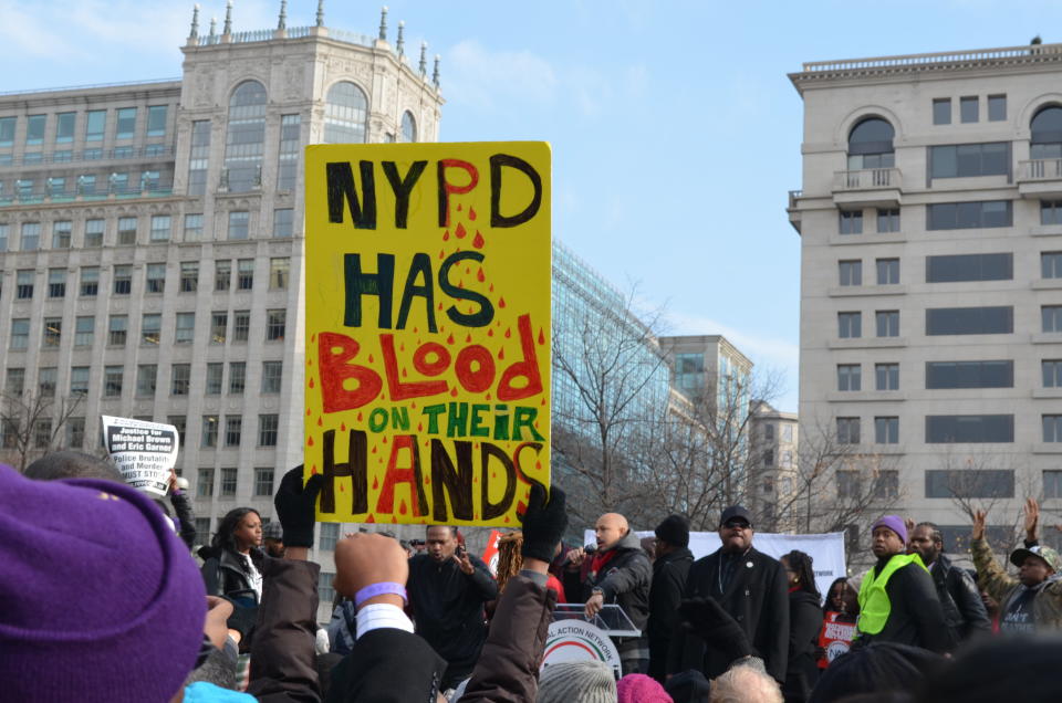 Protesters march towards the U.S. Capitol in Washington, DC on Saturday Dec. 13, 2014