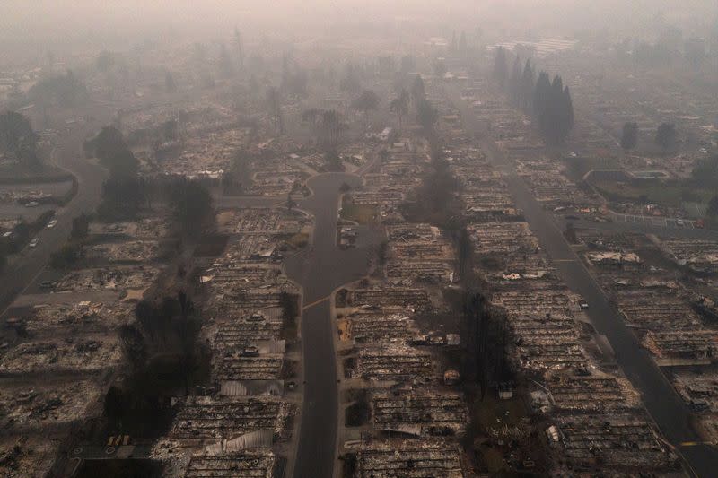 The gutted Medford Estates neighborhood in the aftermath of the Almeda fire in Medford, Oregon