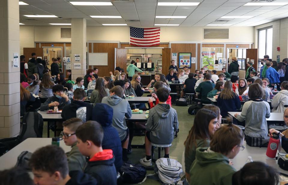 200 students, roughly a third of the students at Nordonia Middle School, fill the cafeteria at the school last Thursday.