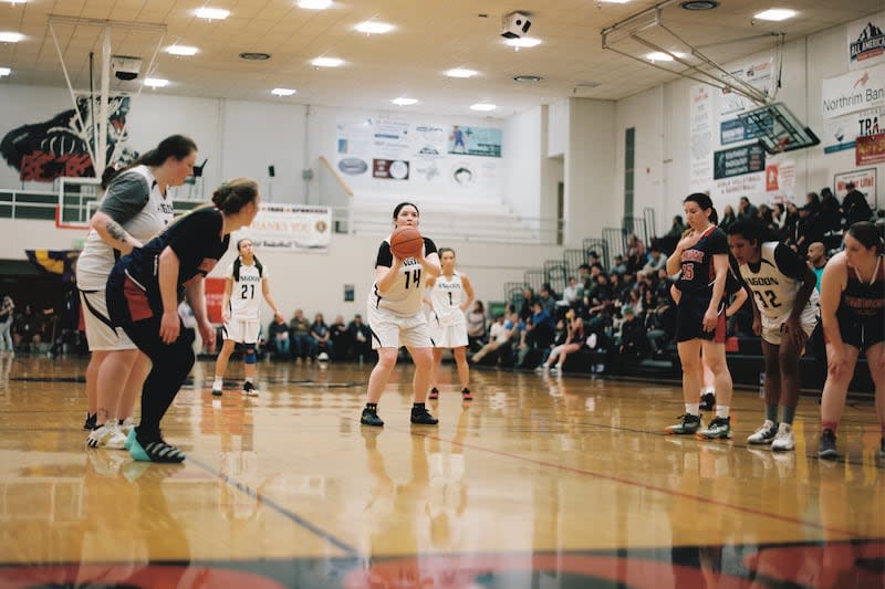 Lizzie O'Brien at the line for Angoon against Yakutat in the 2023 Gold Medal tournament.