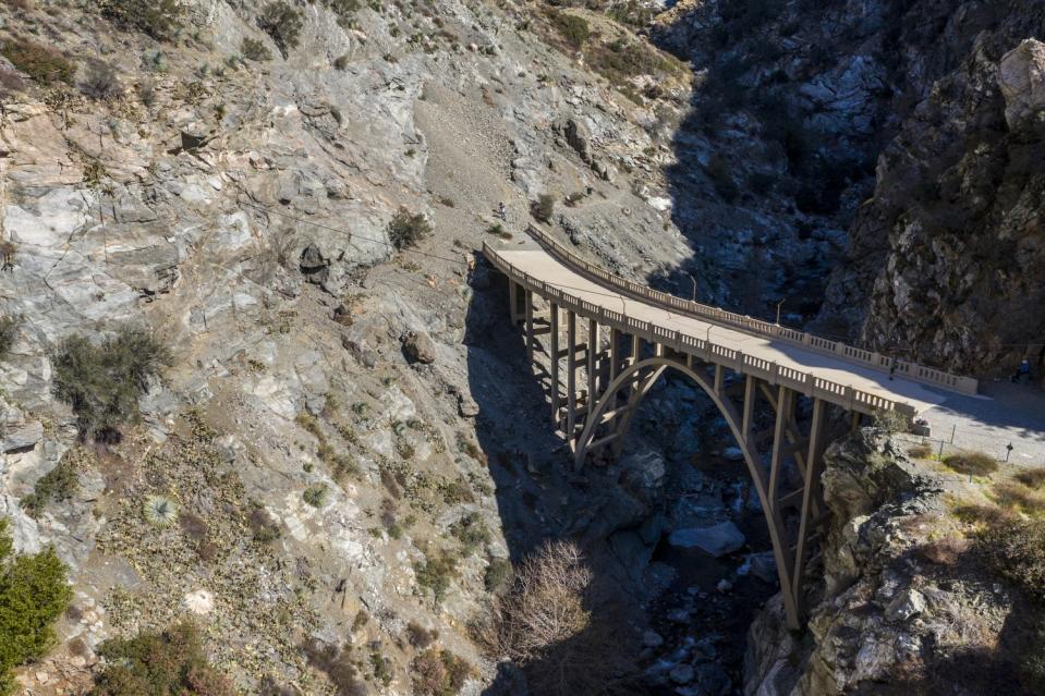 The Bridge to Nowhere crosses the East Fork of the San Gabriel River.