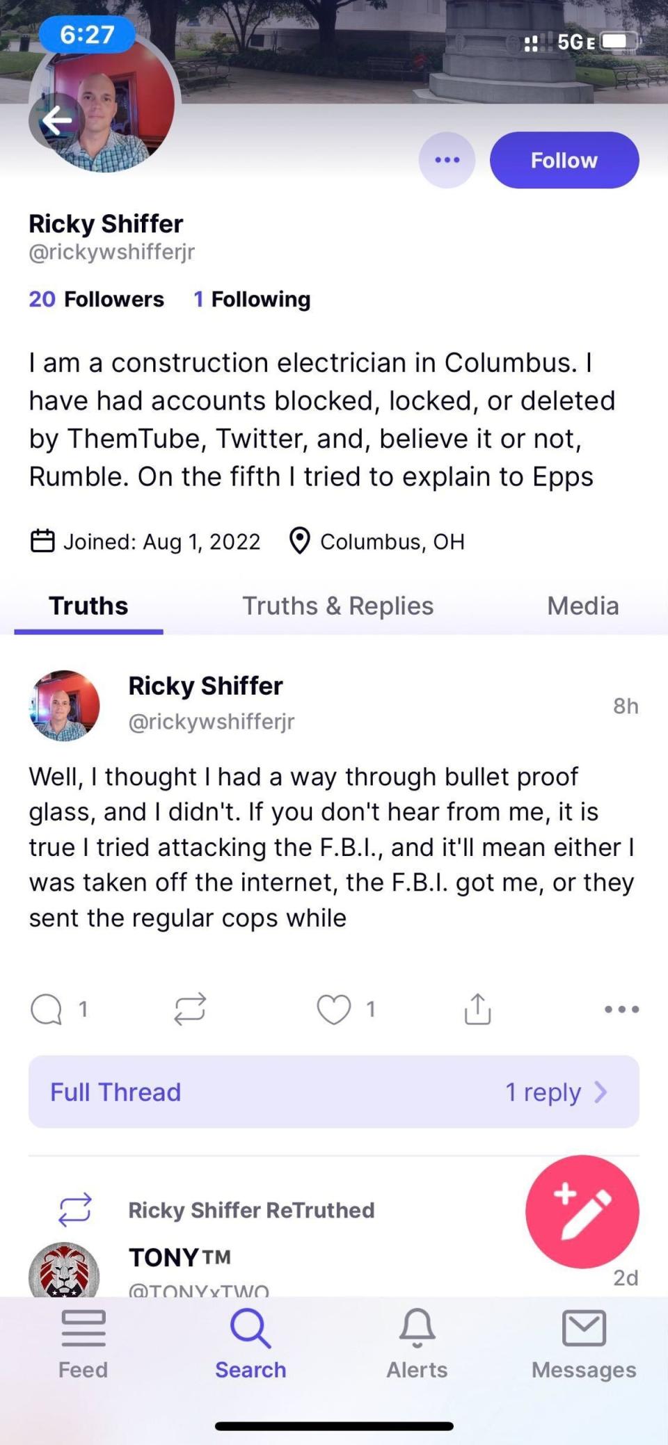 A Truth Social page allegedly belonging to Ricky Shiffer (Truth Social)