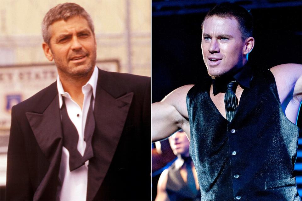 George Clooney in 'Ocean's Eleven'; Channing Tatum in 'Magic Mike'
