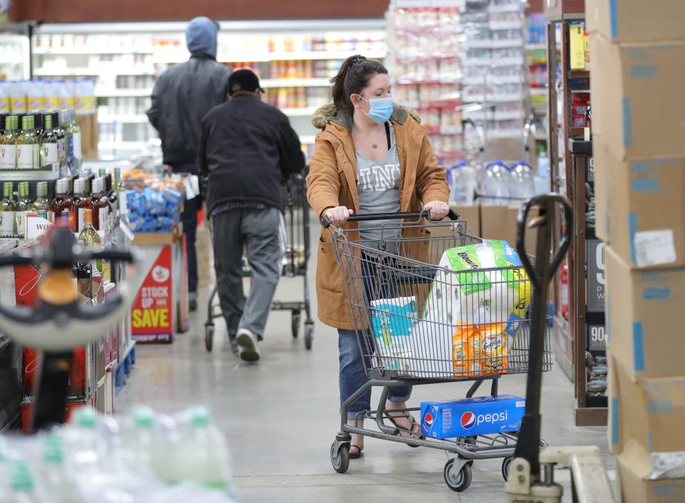 Local shoppers recently stocked up on water and toilet paper at Ferndale Foods in Ferndale.