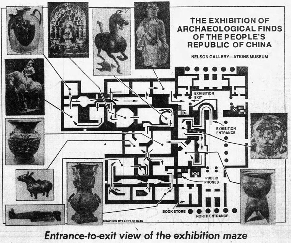 The front page of the April 19, 1975, Kansas City Times featured a floor plan of the exhibition.