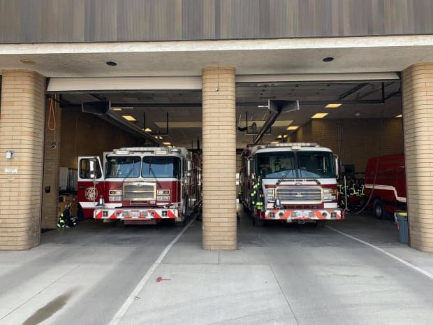 Fire trucks at a Kamloops Fire Rescue station.  (Kamloops Fire Rescue/Facebook - image credit)