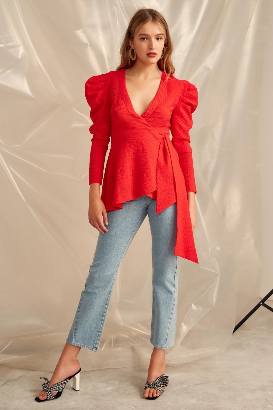 <strong><a href="https://us.fashionbunker.com/advance-top-cherry" target="_blank" rel="noopener noreferrer">C/Meo Collective top with puffy sleeves</a>, $130</strong>