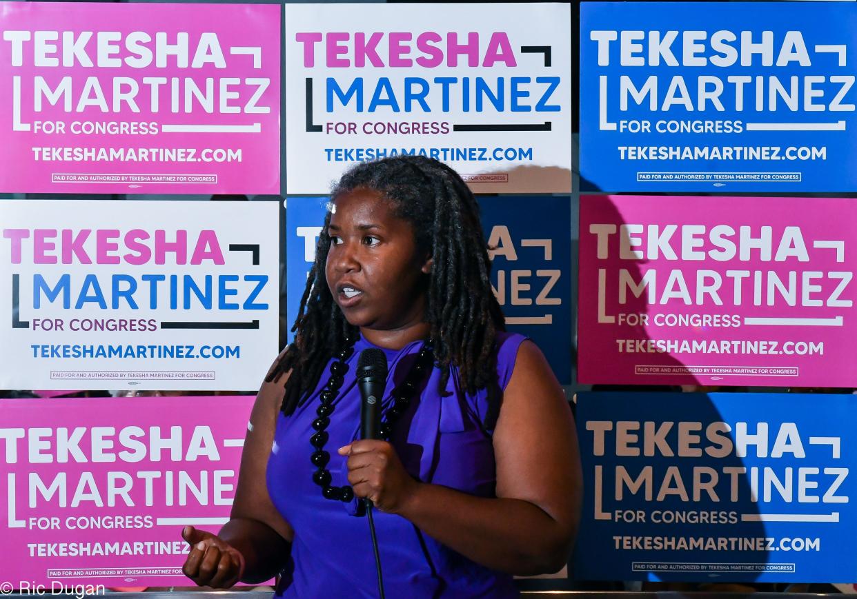 Hagerstown Mayor Tekesha Martinez announces her candidacy for United States Congress at Vibez Lounge in downtown Hagerstown on Wednesday evening.