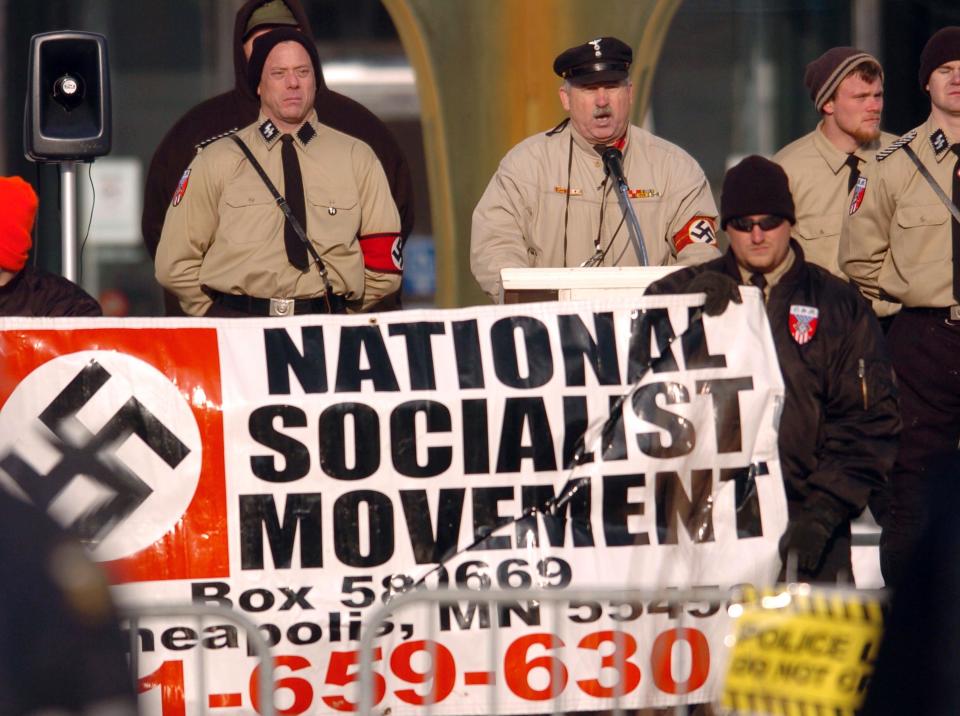 Members of the National Socialist Movement rally in downtown Toledo, Ohio, on Dec. 10, 2005. (Photo: Matt Sullivan / Reuters)