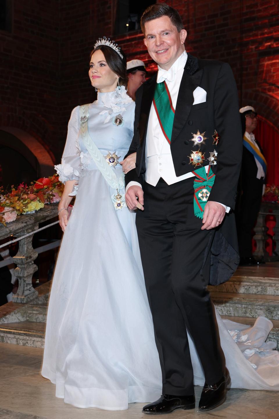 Princess Sofia of Sweden and Andreas Norlén attend the Nobel Prize Banquet 2022 at Stockholm City Hall on December 10, 2022 in Stockholm, Sweden.