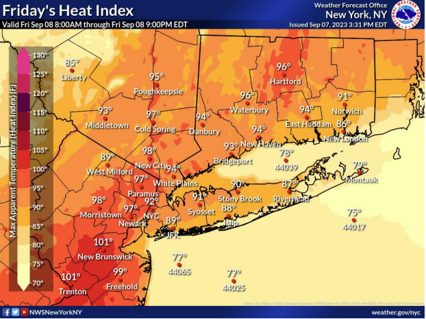 The National Weather Service has extended the heat advisory for the North Jersey area until 6 p.m. on Friday.