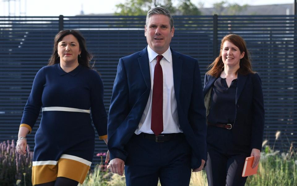 Sir Keir Starmer flanked by Ruth Smeeth and his senior aide Jenny Chapman