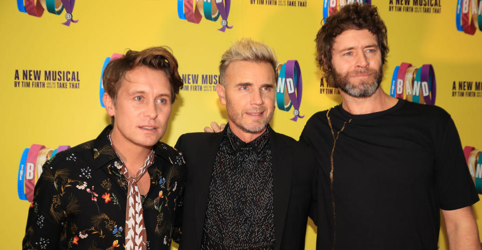 Gary Barlow with Mark Owen and Howard Donald. (PA Images)