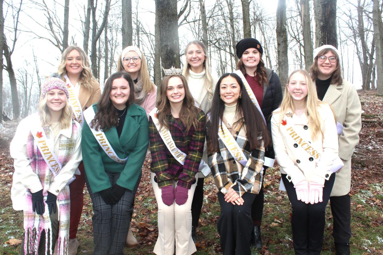There are 10 maple princesses who will vie for the title of Queen Maple LXXVII during the 77th scholarship pageant at 7 p.m. April 6, at Meyersdale Area High School. They are from left, front: Alana Kreger, Somerset; Kyley Emerick, Meyersdale; Queen Maple LXXVI Laura Boyce of Meyersdale; Brooke Snyder, Rockwood; and Zya Belardi, Somerset. In back: Maci Moore, Meyersdale; Samantha Hayman, Berlin; Gracie Paulman, Meyersdale; Laurel Daniels, Meyersdale; and Sydney Grosholtz, Somerset.