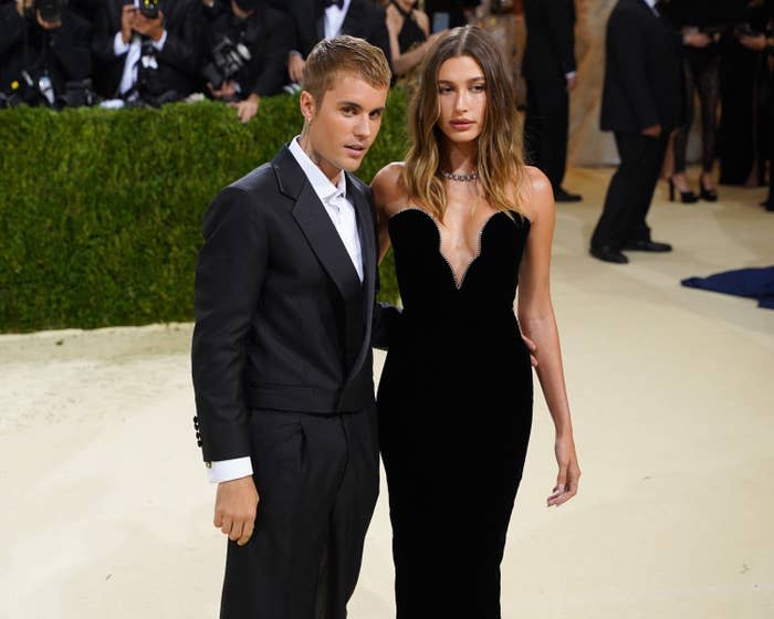 Justin and Hailey Bieber pose for a photo at the Met Gala