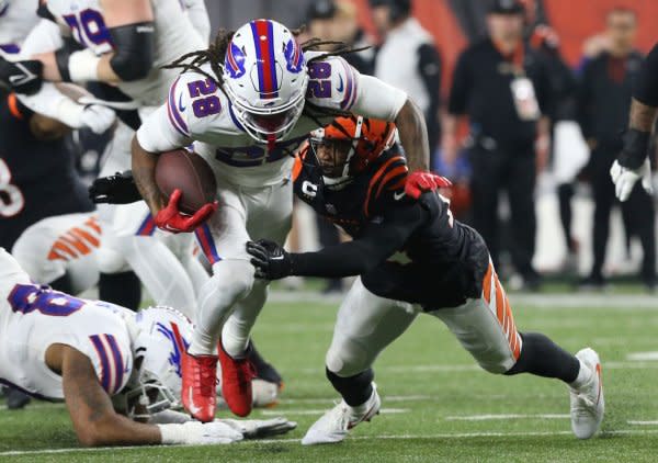 Running back James Cook (28) and the Buffalo Bills will face the Washington Commanders at 1 p.m. EDT Sunday in Landover, Md. File Photo by John Sommers II/UPI