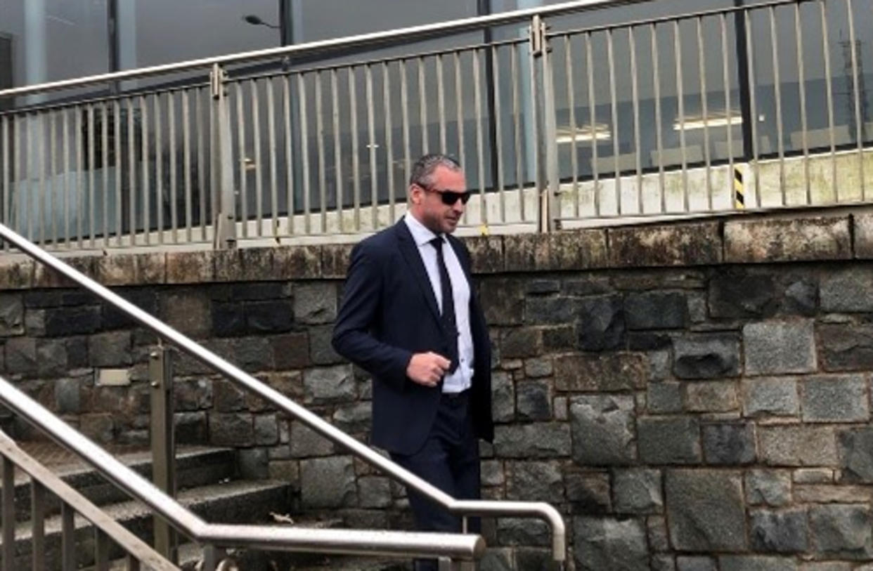 Screengrab taken from PA Video of Carl Davies leaving Caernarfon Crown Court where he has been warned he faces jail after pleading guilty to stalking former BBC Breakfast presenter Louise Minchin. Picture date: Tuesday October 26, 2021.