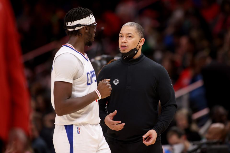 Clippers coach Tyronn Lue (right) and guard Reggie Jackson have the Clippers poised for a run at a playoff spot even though the team's top stars missed most of the season.